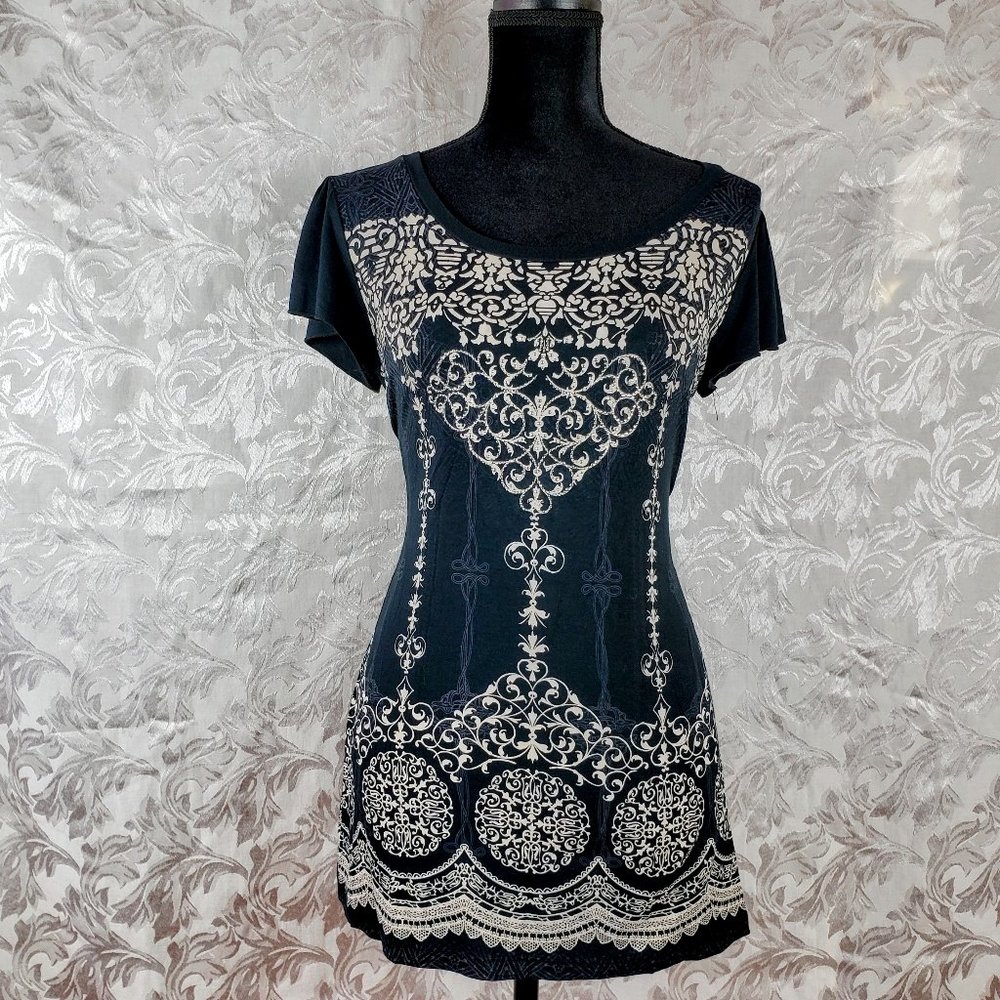 Black with White Design & Bling Tunic